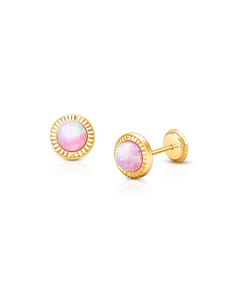 Radiant Opal, Pink Opal Baby/Children&#039;s Earrings, Screw Back - 14K Gold