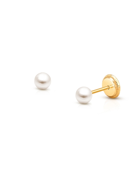 3mm Pearl Studs, Baby/Children&#039;s Earrings, Screw Back - 14K Gold