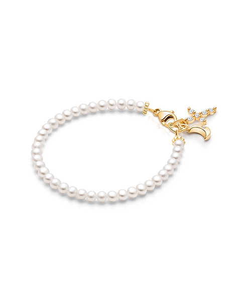 14K Solid Gold Pearl Bracelet for Girls Christening