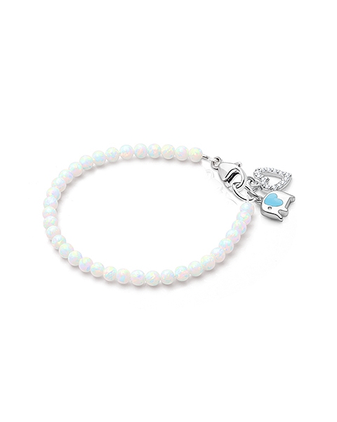 3mm Opals, Lab Created White Opal Baby/Children&#039;s Beaded Bracelet for Girls - Sterling Silver