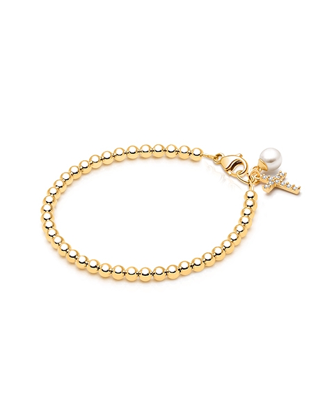 Solid 14K Gold Beaded Bracelet for Girl&#039;s Baptism/Christening