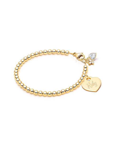 3mm Tiny Blessings Beads, Baby/Children&#039;s Beaded Bracelet for Girls (INCLUDES Engraved Charm) - 14K Gold