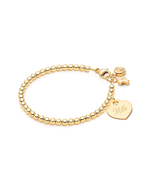 3mm Tiny Blessings Beads, Christening/Baptism Baby/Children&#039;s Beaded Bracelet for Girls (Includes Engravable Charm) - 14K Gold