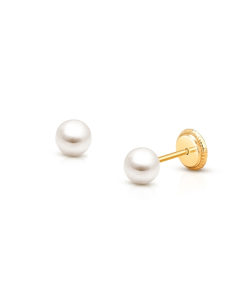 4mm Pearl Studs, Baby/Children&#039;s Earrings, Screw Back - 14K Gold