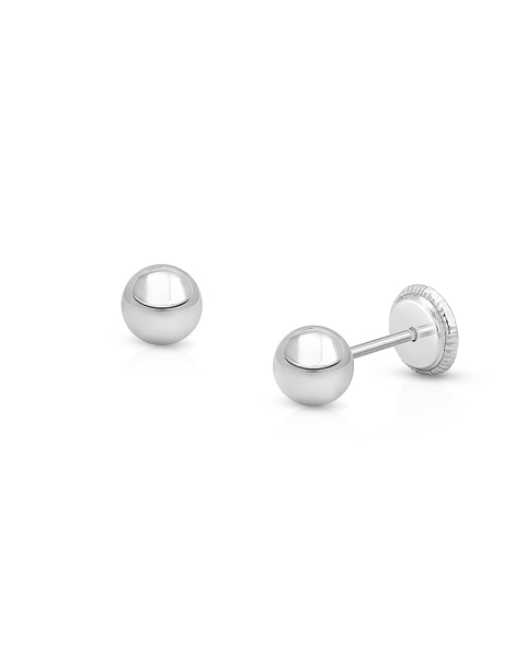 4mm Classic Round Studs, First Holy Communion Children&#039;s Earrings, Screw Back - 14K White Gold