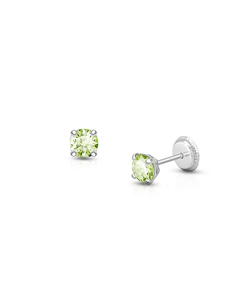 August Birthstone Studs, 4mm Swarovski® Crystal Teen's Earrings, Screw Back - 14K White Gold