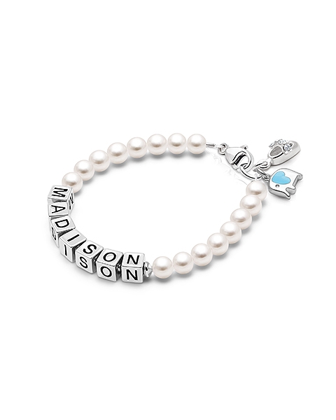 4mm Cultured Pearls, Baby/Children&#039;s Name Bracelet for Girls - Sterling Silver