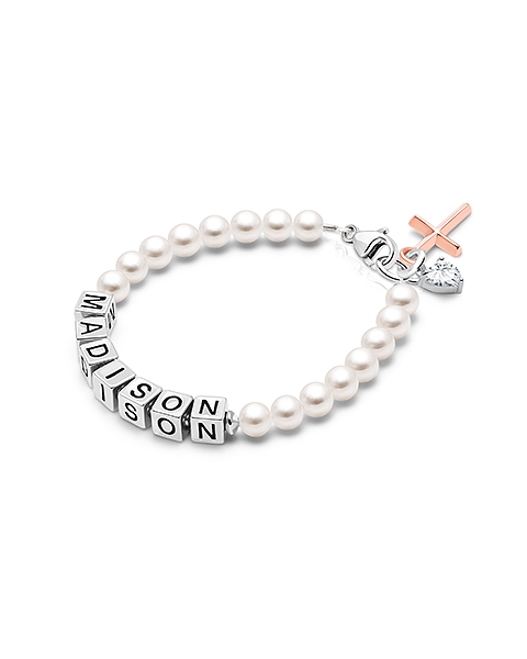 Pearl Name Bracelet for Girls First Holy Communion