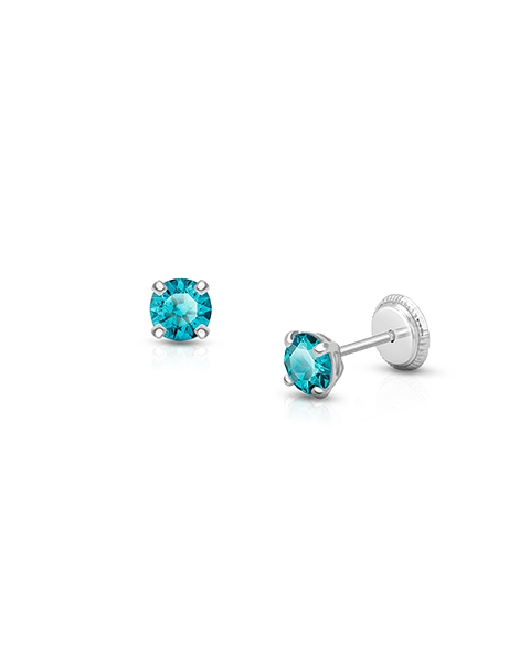 December Birthstone Studs, 4mm Swarovski® Crystal Teen&#039;s Earrings, Screw Back - 14K White Gold