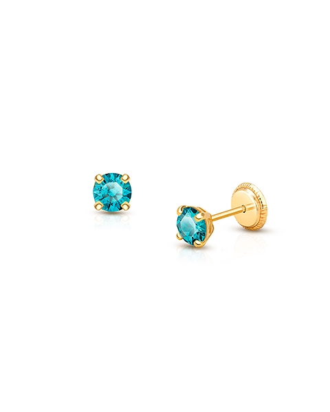 December Birthstone Studs, 4mm Swarovski® Crystal Baby/Children&#039;s Earrings, Screw Back - 14K Gold