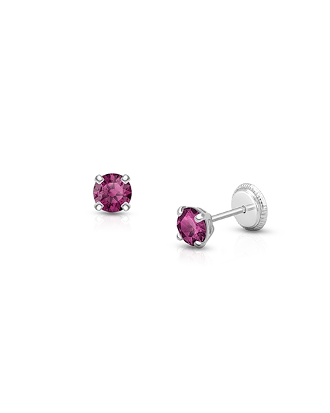 February Birthstone Studs, 4mm Swarovski® Crystal Teen's Earrings, Screw Back - 14K White Gold