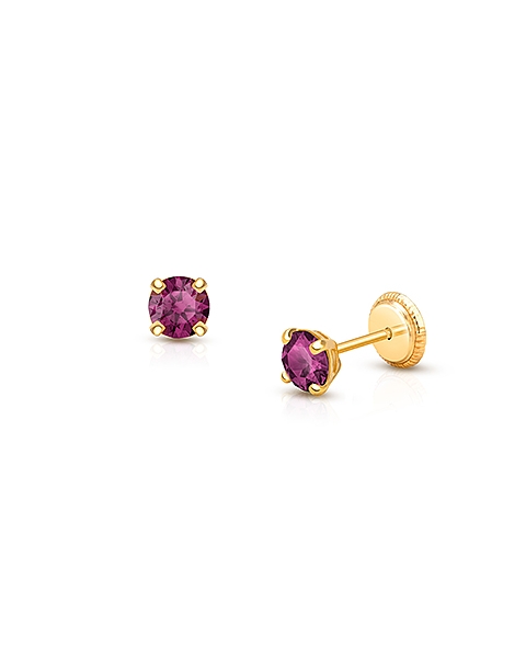February Birthstone Studs, 4mm Swarovski® Crystal Baby/Children&#039;s Earrings, Screw Back - 14K Gold