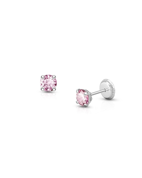 June Birthstone Studs, 4mm Swarovski® Crystal Teen's Earrings, Screw Back - 14K White Gold