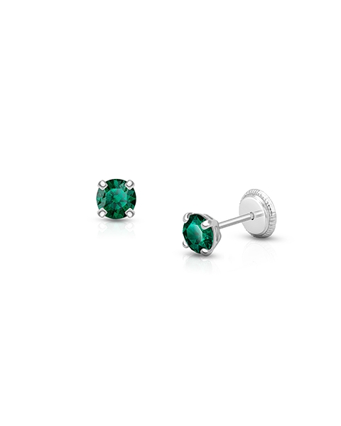 May Birthstone Studs, 4mm Swarovski® Crystal Baby/Children&#039;s Earrings, Screw Back - 14K White Gold
