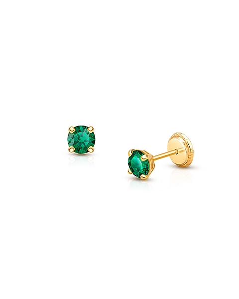 May Birthstone Studs, 4mm Swarovski® Crystal Teen's Earrings, Screw Back - 14K Gold