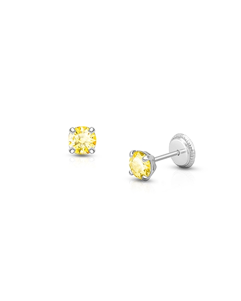 November Birthstone Studs, 4mm Swarovski® Crystal Baby/Children&#039;s Earrings, Screw Back - 14K White Gold
