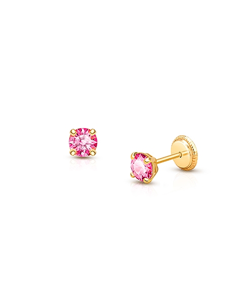 October Birthstone Studs, 4mm Swarovski® Crystal Baby/Children&#039;s Earrings, Screw Back - 14K Gold