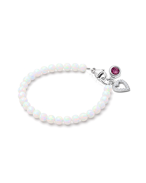 4mm Opals, Lab Created White Opal Baby/Children&#039;s Beaded Bracelet for Girls - Sterling Silver