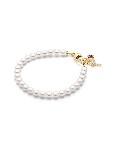 4mm Cultured Pearls Christening/Baptism Baby/Children&#039;s Beaded Bracelet - 14K Gold