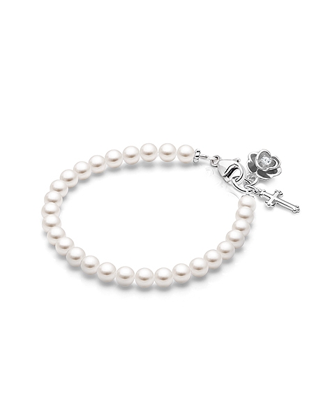 Solid Silver Pearl Bracelet for Girls Christening