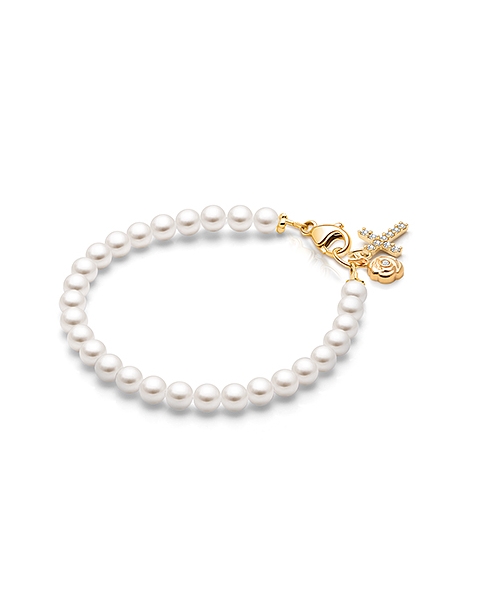 Solid 14K Gold Pearl Bracelet for Girls Christening