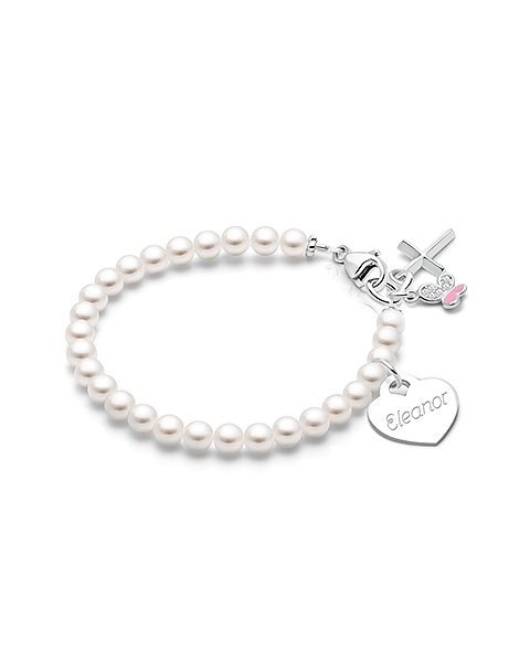 Solid Silver Pearl Bracelet for Girls Christening