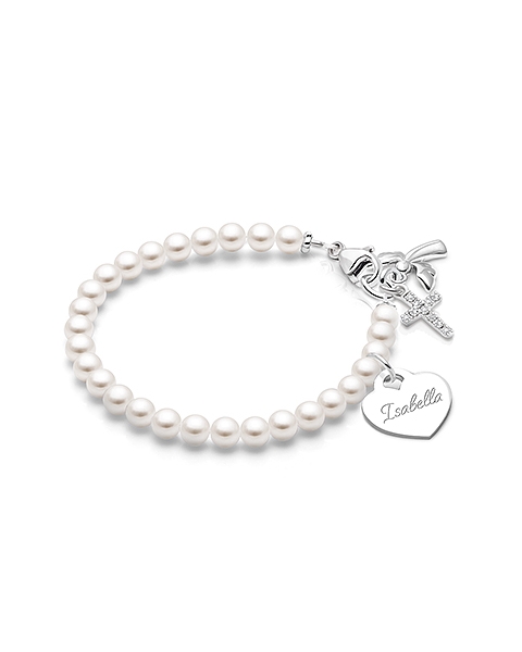 Solid Silver Pearl Bracelet with Personal Name Engraving for Girls Christening