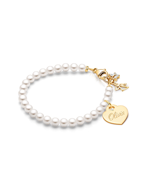 Solid 14K Gold Pearl Bracelet for Teens