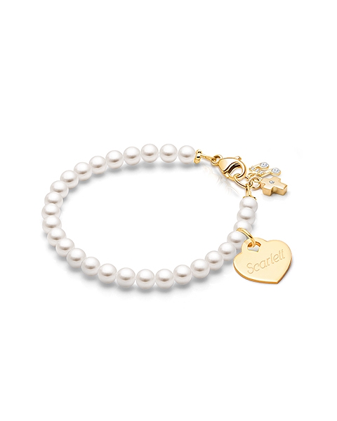 Solid 14K Gold Pearl Bracelet for Girls Christening