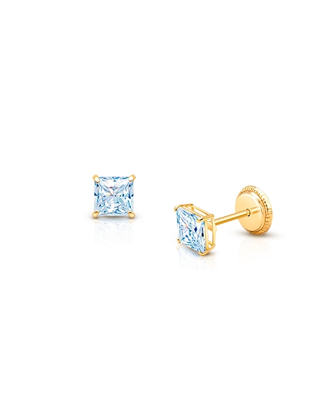 blue princess cut earrings for babies and kids
