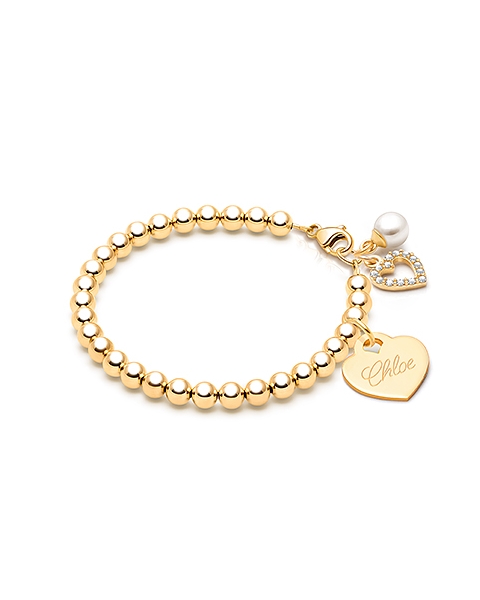 4mm Tiny Blessings Beads, Baby/Children&#039;s Beaded Bracelet for Girls (INCLUDES Engraved Charm) - 14K Gold