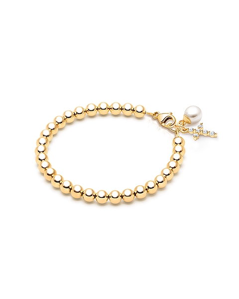 4mm Tiny Blessings Beads, Christening/Baptism Baby/Children&#039;s Beaded Bracelet - 14K Gold