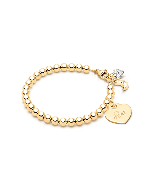4mm Tiny Blessings Beads, Teen&#039;s Beaded Bracelet for Girls (Includes Engraved Charm) - 14K Gold