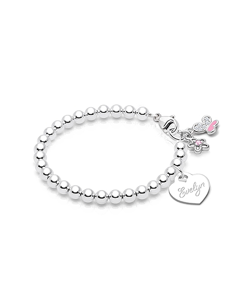 4mm Tiny Blessings Beads, Baby/Children&#039;s Beaded Bracelet for Girls (INCLUDES Engraved Charm) - Sterling Silver