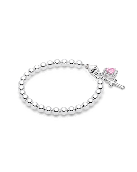 4mm Tiny Blessings Beads, Christening/Baptism Baby/Children&#039;s Beaded Bracelet for Girls - Sterling Silver