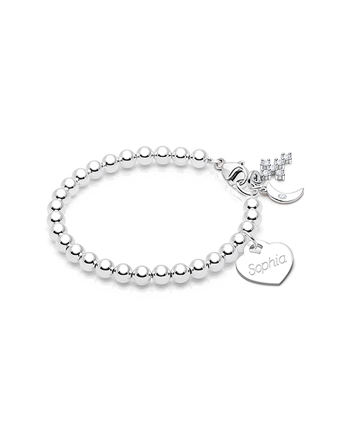 4mm Tiny Blessings Beads, Christening/Baptism Baby/Children&#039;s Beaded Bracelet for Girls (INCLUDES Engraved Charm) - Sterling Silver