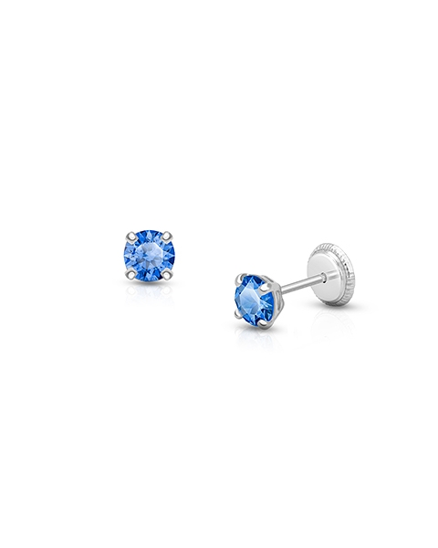 September Birthstone Studs, 4mm Swarovski® Crystal Baby/Children&#039;s Earrings, Screw Back - 14K White Gold
