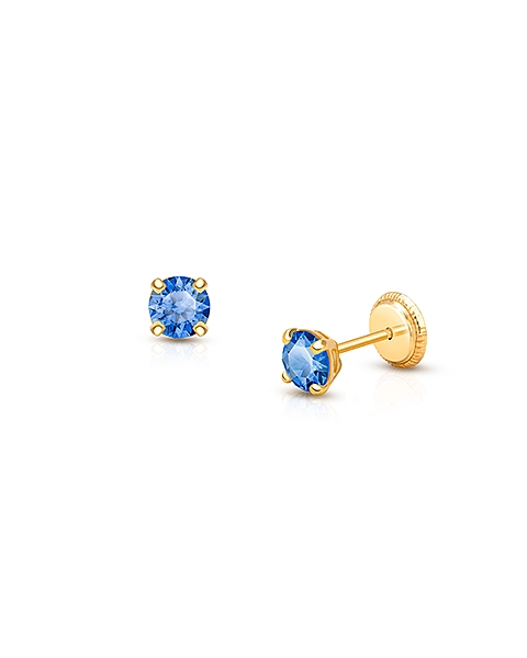September Birthstone Studs, 4mm Swarovski® Crystal Teen's Earrings, Screw Back - 14K Gold