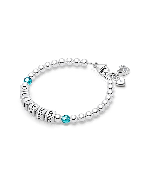 Tiny Blessings Birthstone, Baby/Children&#039;s Name Bracelet for Boys - Sterling Silver