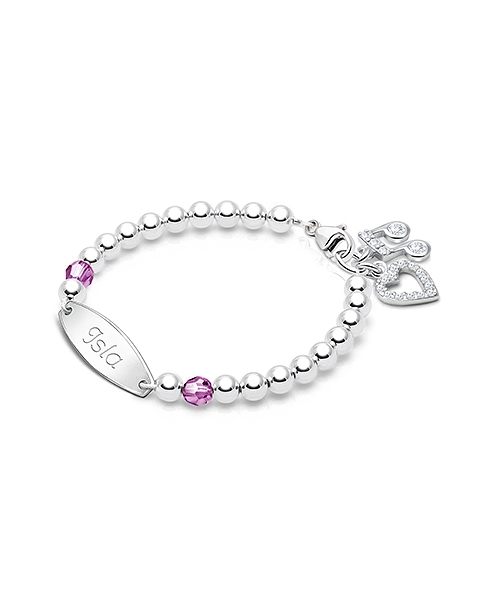 Tiny Blessings Birthstone, Baby/Children&#039;s Engraved Bracelet for Girls - Sterling Silver
