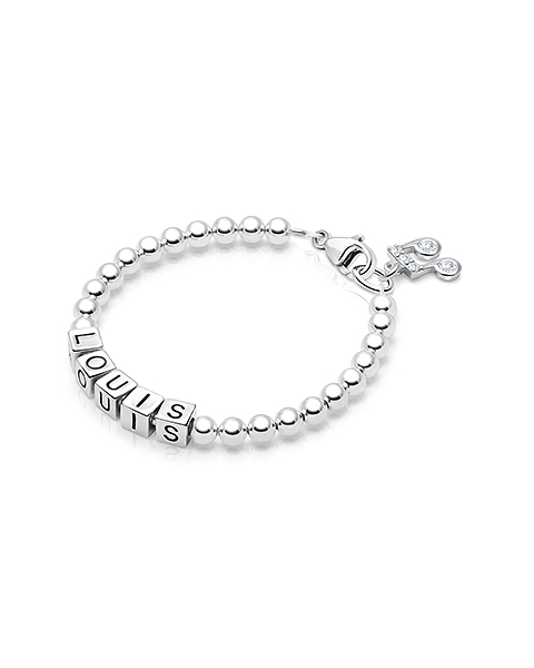 4mm Tiny Blessings Beads, Baby/Children&#039;s Name Bracelet for Boys - Sterling Silver