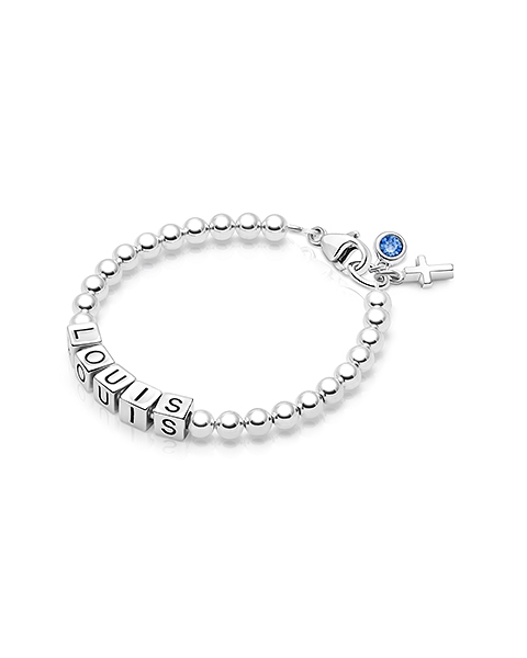 4mm Tiny Blessings Beads, Christening/Baptism Baby/Children&#039;s Name Bracelet for Boys - Sterling Silver