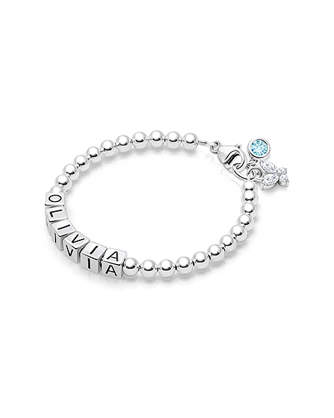 4mm Tiny Blessings Beads, Baby/Children&#039;s Name Bracelet for Girls - Sterling Silver