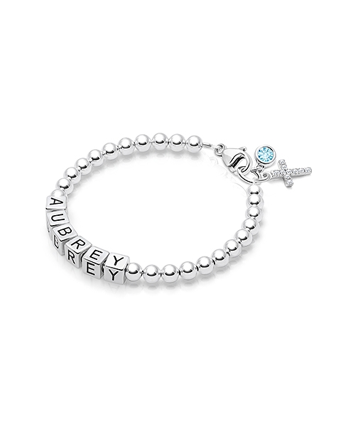 4mm Tiny Blessings Beads Christening/Baptism Baby/Children&#039;s Name Bracelet - Sterling Silver