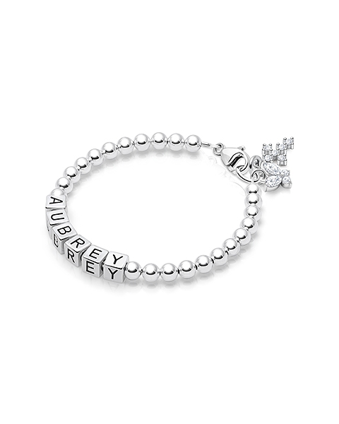 4mm Tiny Blessings Beads, First Holy Communion Name Bracelet for Girls - Sterling Silver
