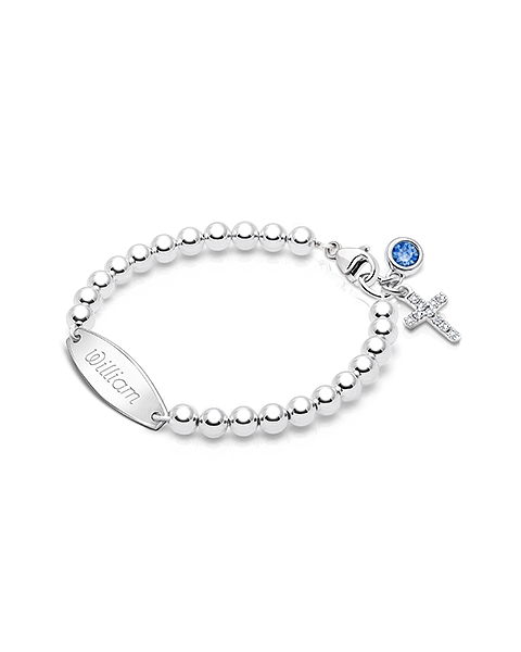 4mm Tiny Blessings Beads, Christening/Baptism Baby/Children&#039;s Engraved Bracelet for Boys - Sterling Silver