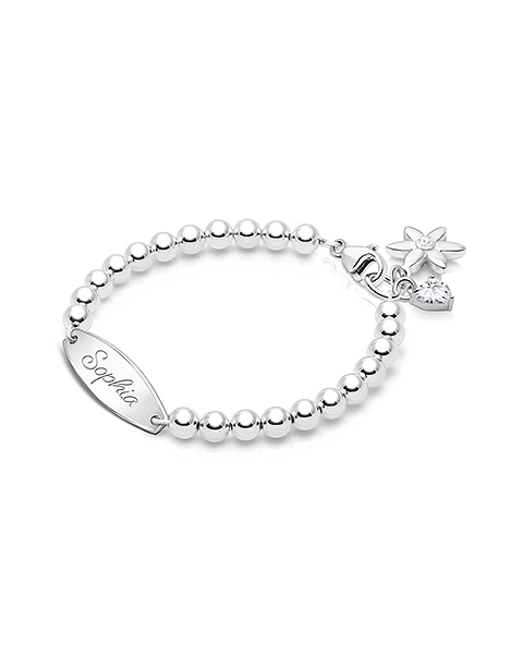4mm Tiny Blessings Beads, Baby/Children&#039;s Engraved Bracelet for Girls - Sterling Silver