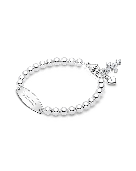 4mm Tiny Blessings Beads, Christening/Baptism Baby/Children&#039;s Engraved Bracelet for Girls - Sterling Silver
