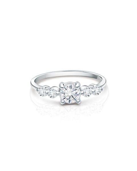 Signature 5 Stone, Clear CZ Teen&#039;s Ring for Girls - Sterling Silver
