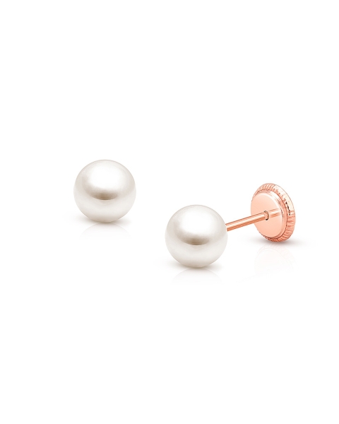 5mm Pearl Studs, Teen's Earrings, Screw Back - 14K Rose Gold